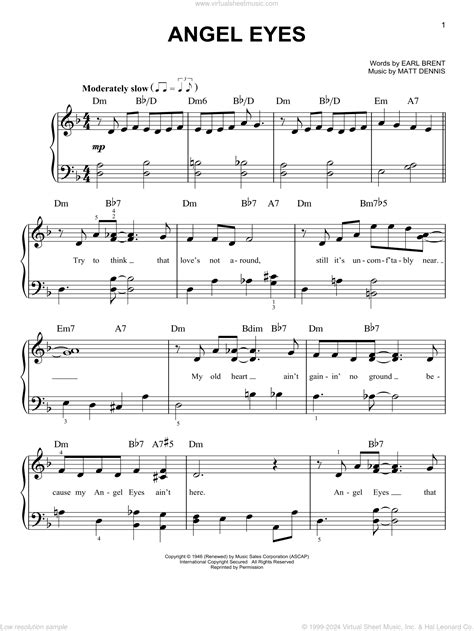 Angel Eyes Easy Sheet Music For Piano Solo Pdf Interactive