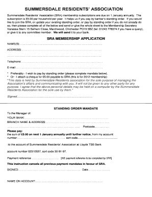 Fillable Online Sra Membership Application Summersdale Residents Fax