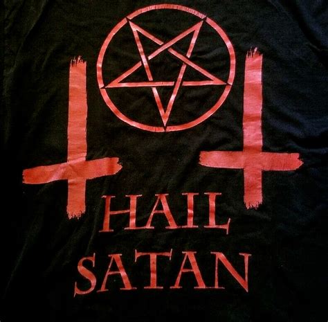 Hail Satan Inverted Crosses And Pentagram Black And R Gem