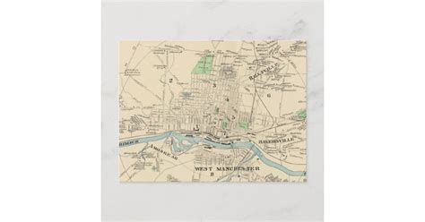 Vintage Map of Manchester NH (1892) Postcard | Zazzle