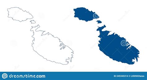 Malta Map Detailed Blue Outline And Silhouette Set Of Vector Maps