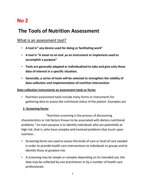 The Tools Of Nutrition Assessment