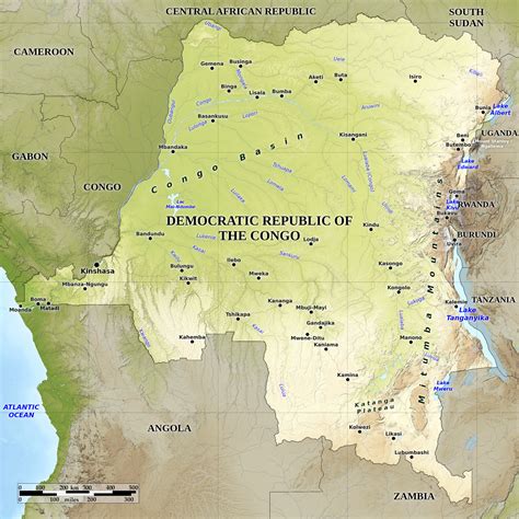 Blue Green Atlas Free Relief Map Of The Democratic Republic Of The Congo