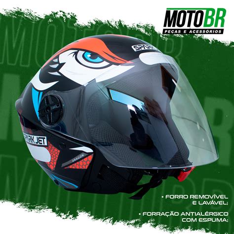 Capacete Ebf Spark Jet Dragon Preto Vermelho Moto Br