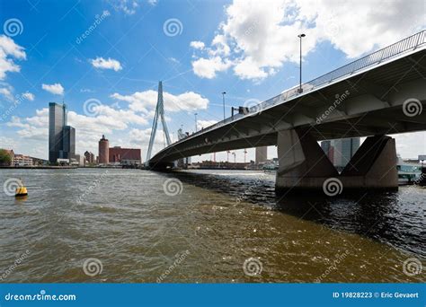 Erasmus Bridge In Rotterdam Editorial Stock Photo - Image of boat, blue ...