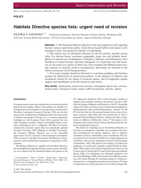 Pdf Habitats Directive Species Lists Urgent Need Of Revision