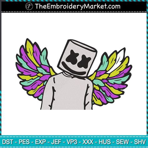 Marshmello Colorful Wing Embroidery Designs File Marshmello Machine