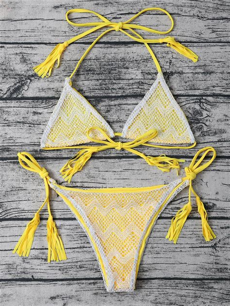 30 OFF Tie Side Tassel String Bikini Rosegal