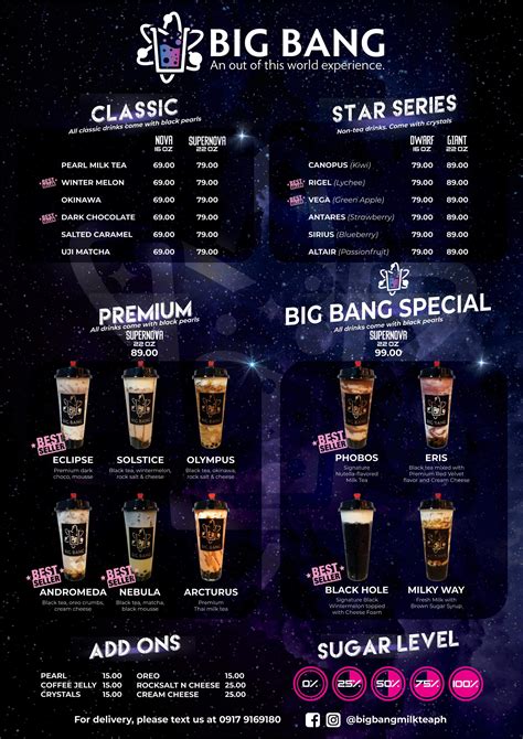 Big Bang Milk Tea Menu