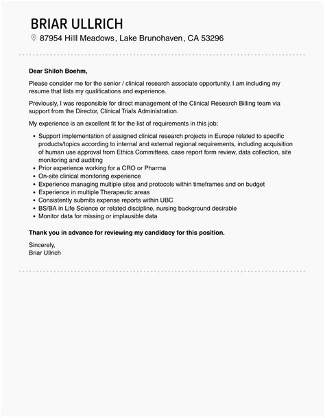 Senior Clinical Research Associate Cover Letter Velvet Jobs