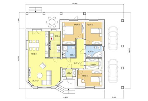 Проект одноэтажного дома, 132,57м2 | Проекты домов и коттеджей