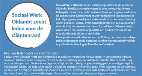 Gezocht Nieuwe leden cliëntenraad Sociaalwerk Oldambt