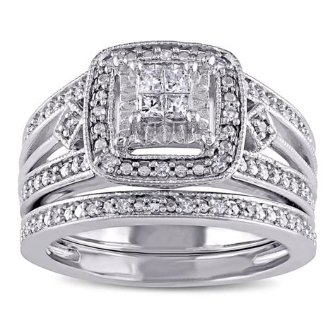 Shop Miadora Sterling Silver 14ct Tdw Princess Cut Diamond Bridal Ring