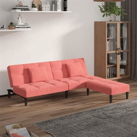 VidaXL Canapé lit 2 places deux oreillers repose pied Rose Velours