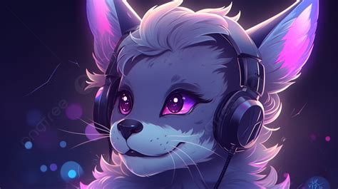 Cat In Purple Headphones Wearing Headphones With Pink Ears Background Aesthetic Discord Profile