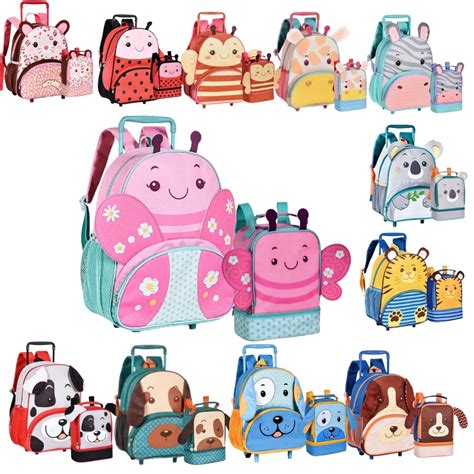 Kit Escolar Infantil Animais Mochila De Rodinhas E Lancheira Linha Clio