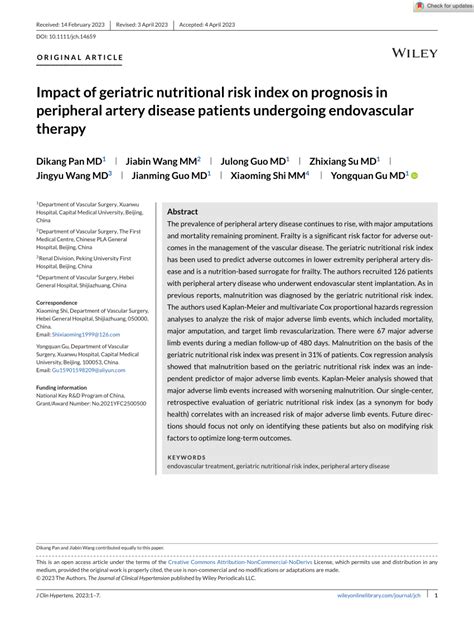 PDF Impact Of Geriatric Nutritional Risk Index On Prognosis In