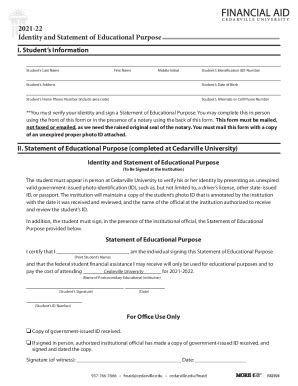 Fillable Online 2021 2022 IDENTITY AND STATEMENT OF EDUCATIONAL Fax