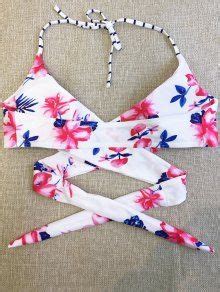 Off Floral Halter Wrap Bikini Set In Floral Zaful