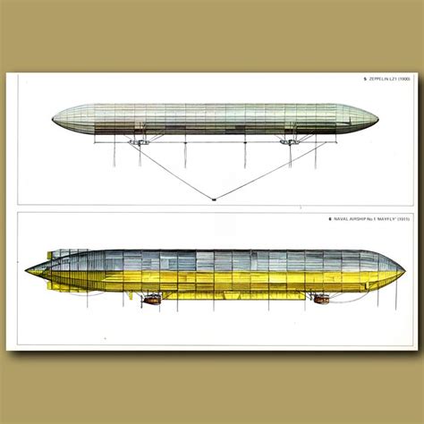 Airship Zeppelin Lz1 And Naval Airship No 1 Mayfly Genuine Antique