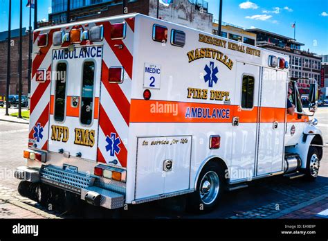 A Nashville Fire Department Ambulance Cruising Through Downtown