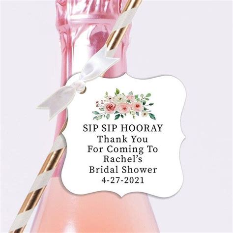 Floral Bridal Shower Mini Champagne Bottle Tags Sip Sip Hooray Thank