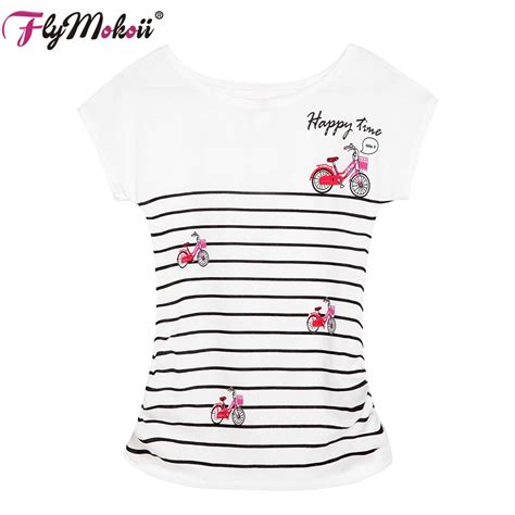 T Shirt Manches Courtes Pour Femmes En Coton Imprim D Contract