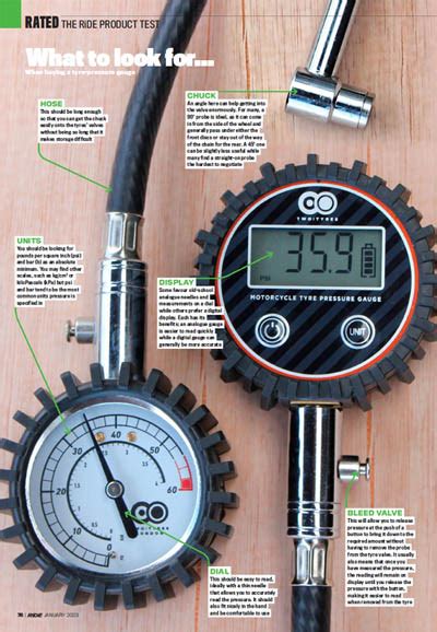 Two Tyres Deluxe Analogue Motorcycle Tyre Pressure Gauge FREE EXTRAS