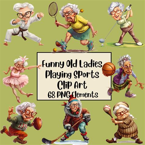 Funny Old Ladies Clipart, Elderly Clipart, Sport Bundle PNG, Old Ladies PNG Bundle, Cheerful Old ...