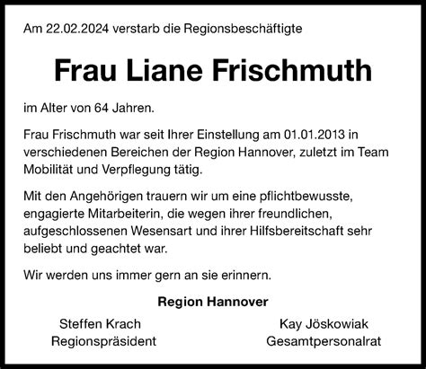 Traueranzeigen Von Liane Frischmuth Trauer Anzeigen De