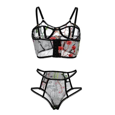 New Sleepwear Sexy Women Lingerie Flower Embroidery G String Thong Underwear Tulle Lace See