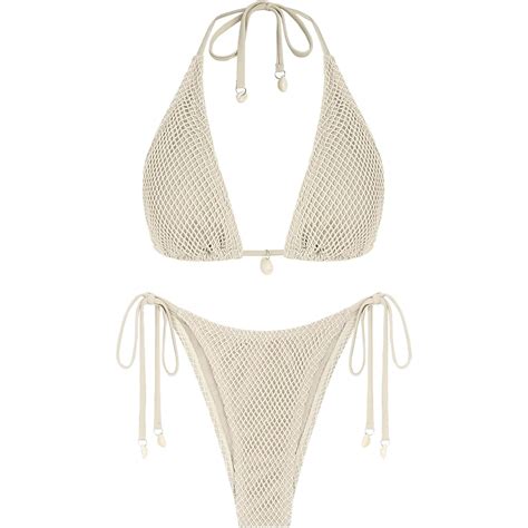 Mo Finance ZAFUL Women S Triangle Bikini Multiway Fishnet Tie Side Bandeau Halter String