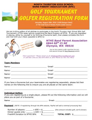 Fillable Online Golf Tournament Golfer Registration Form North