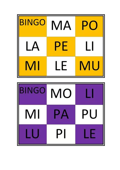 Bingo de sílabas consonantes M P L profe social