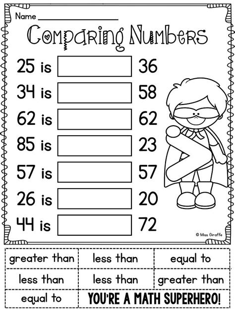 Comparing Numbers Worksheets 1st Grade