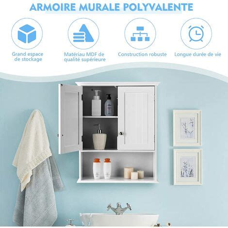 Goplus Armoire De Rangement Murale Avec Compartiment Porte Et Tag Re