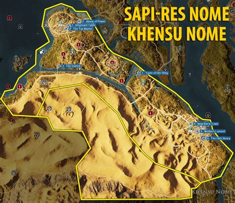 Sapi Res Nome And Khensu Nome Side Quests And Quest Map Walkthrough Assassins Creed Origins