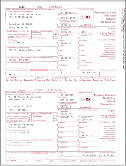 Sample 1099 K Forms Payment Card And Third Party Network Transactions