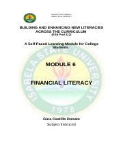 Eed Prof Module Financial Literacy Docx Republic Of The