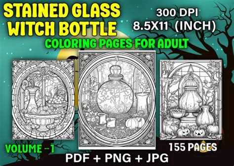 3 Witch Stained Glass Coloring Pages Designs Graphics