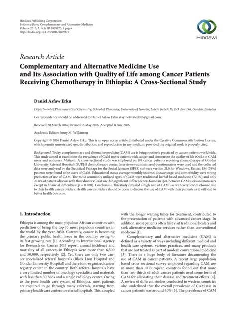 Pdf Complementary And Alternative Medicine Use And Its Association With Quality Of Life Among