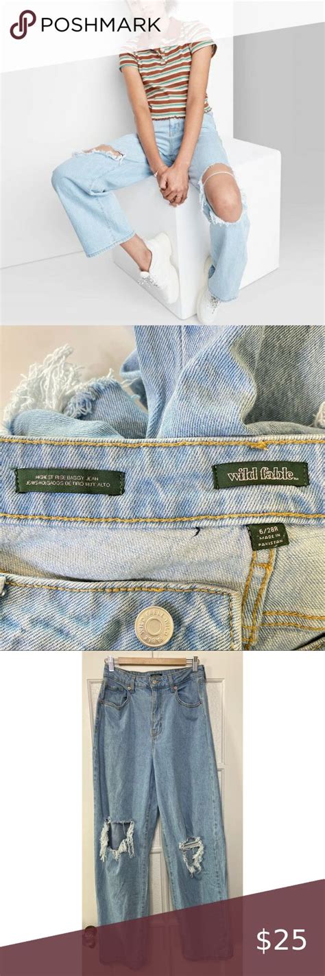 Wild Fable Highest Rise Baggy Distressed Jeans Light Blue Wash Ripped