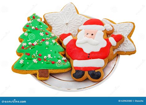 Christmas Gingerbread Colored Cookies In The Shape Of Stars Santa