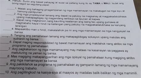 A Panuto Suriin Ang Bawat Pahayag At Isulat Sa Patlang Kung Ito Ay