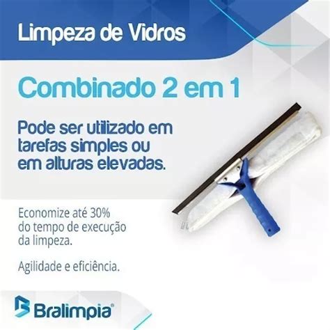 Rodo Combinado Limpa Vidro Bralimpia 25cm Cabo De 50cm R 69 Em