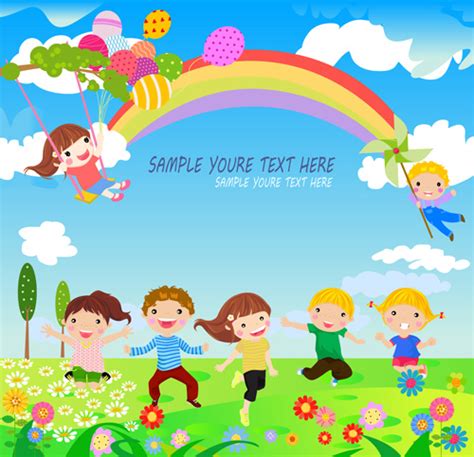 Happy children with nature background vector 03 free download