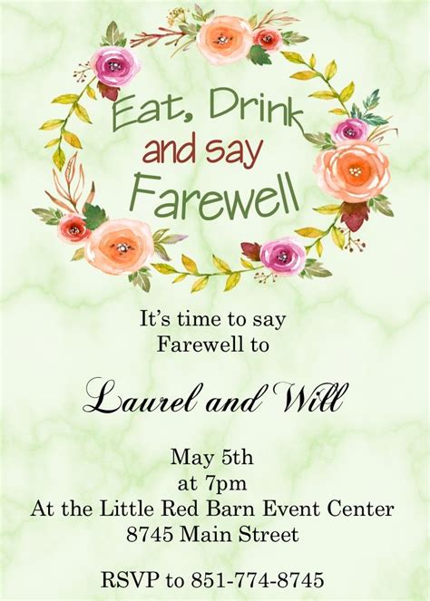 Going Away Party Invitations flowers on marrble | Going away party ...