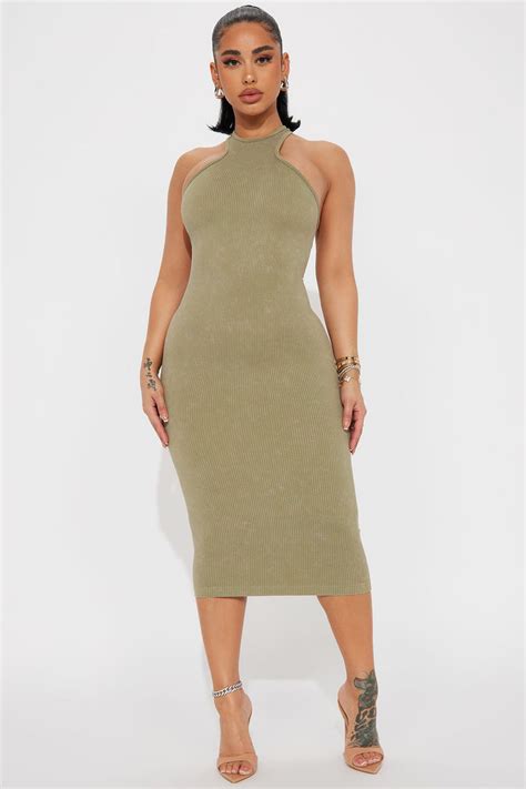 Riley Ribbed Midi Dress Olive Fashion Nova Dresses Fashion Nova