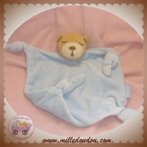 Kaloo Doudou Ours Beige Plat Bleu Enfant Sos