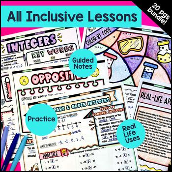 Integers Opposites Absolute Values Guided Notes Unit BUNDLE 6th Grade